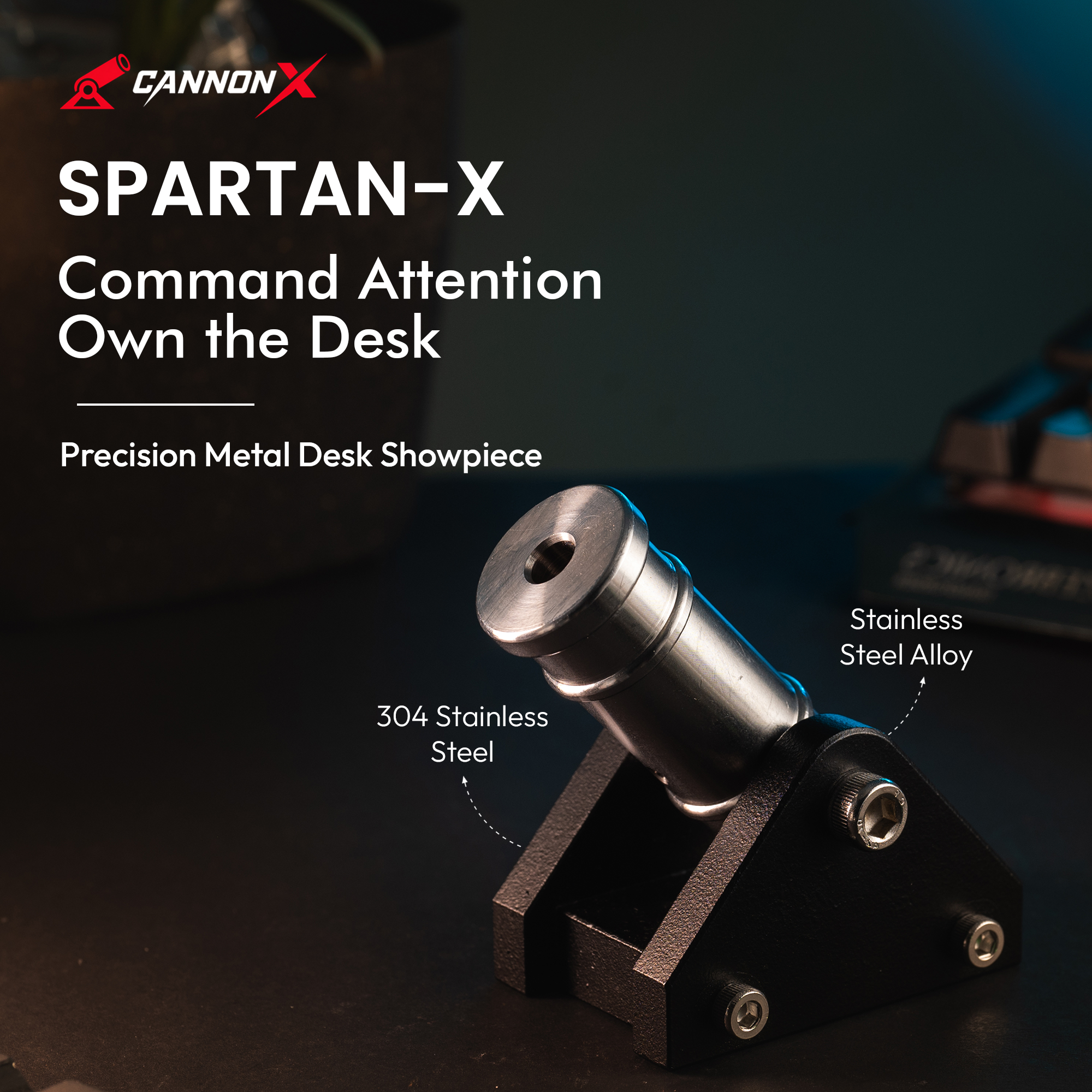 SPARTAN-X Mini Desktop Metal Cannon with 50 Steel Balls (Black Edition) – Stainless Steel Decorative Showpiece