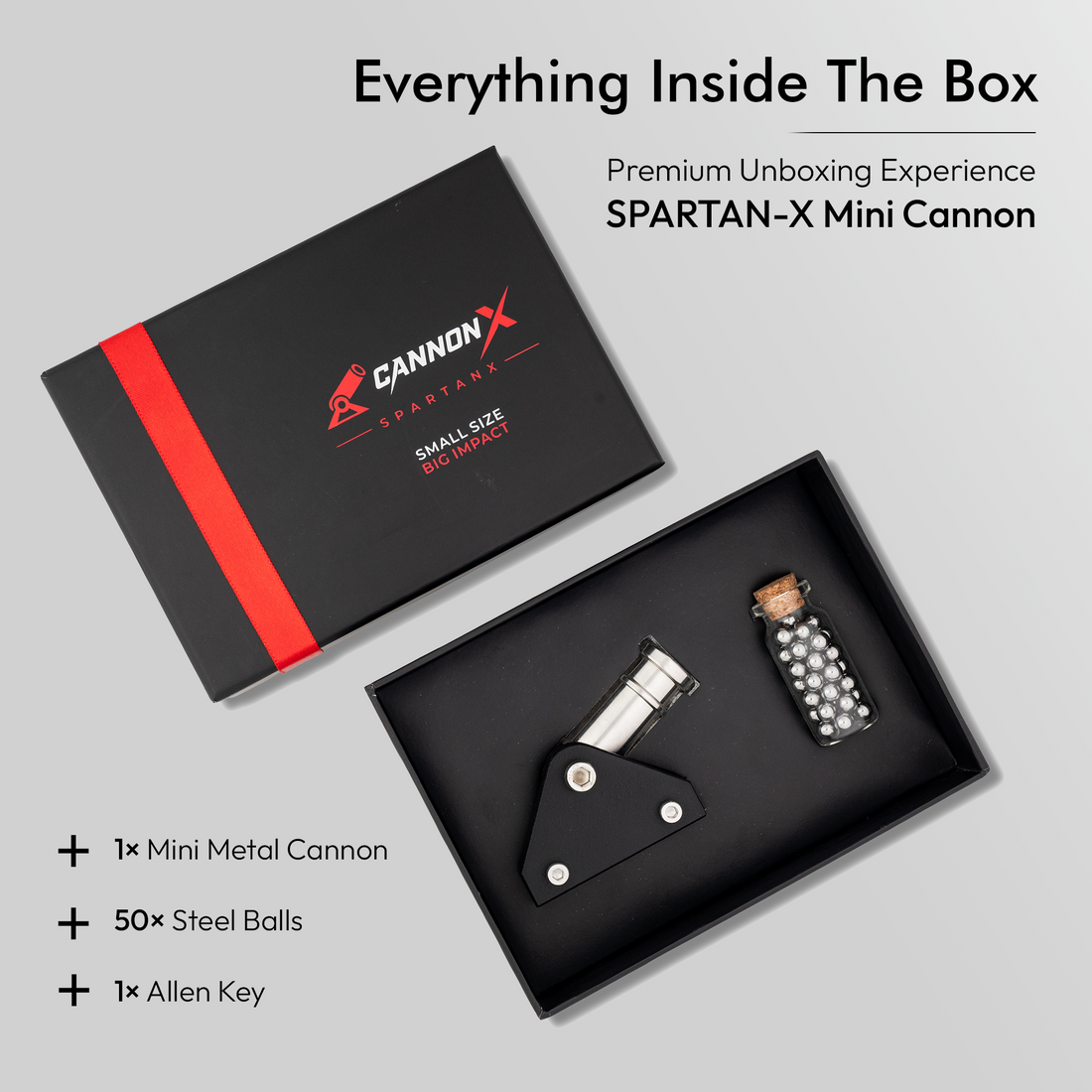 SPARTAN-X Mini Desktop Metal Cannon with 50 Steel Balls (Black Edition) – Stainless Steel Decorative Showpiece